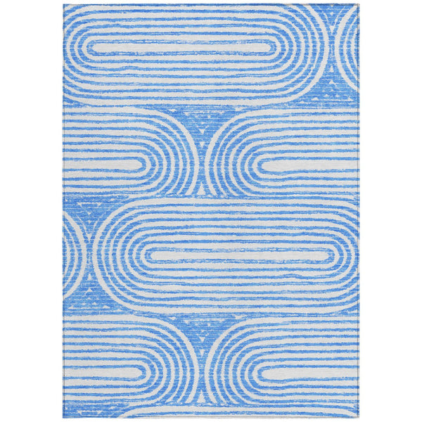 Homeroots 3' X 5' Stylish Abstract Washable Non-skid Area Rug For Indoor And Outdoor Use, Stain Resistant Blue Polyester 561819