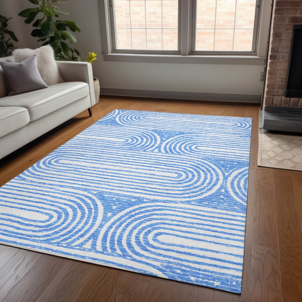 Homeroots 3' X 5' Stylish Abstract Washable Non-skid Area Rug For Indoor And Outdoor Use, Stain Resistant Blue Polyester 561819