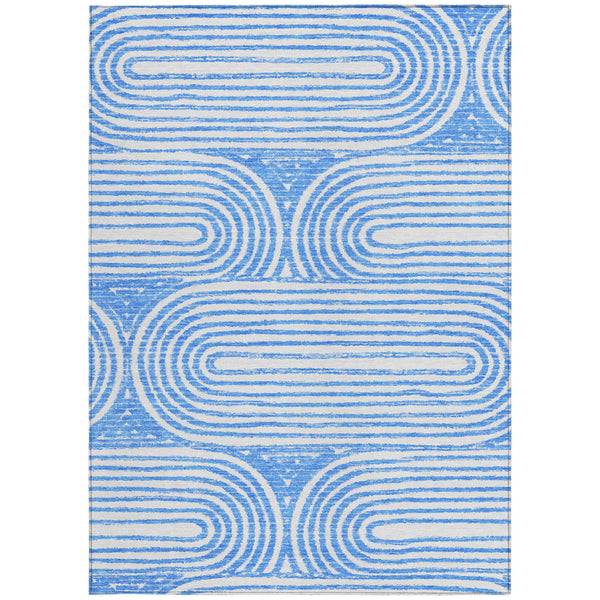 Homeroots 10' X 14' Blue And White Abstract Washable Non Skid Indoor Outdoor Area Rug Blue Polyester 561821