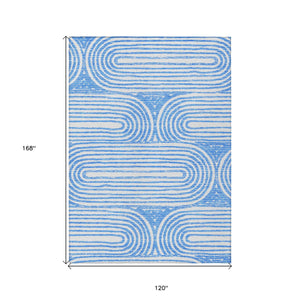 Homeroots 10' X 14' Blue And White Abstract Washable Non Skid Indoor Outdoor Area Rug Blue Polyester 561821