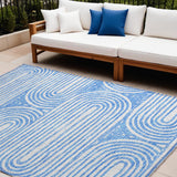 Homeroots 10' X 14' Blue And White Abstract Washable Non Skid Indoor Outdoor Area Rug Blue Polyester 561821