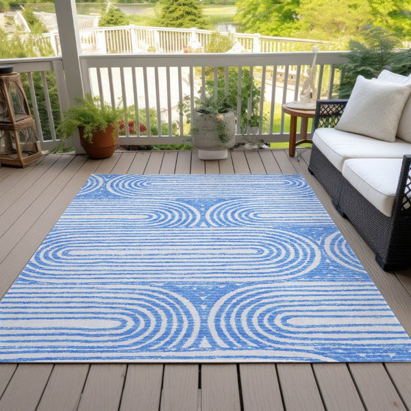 HomeRoots 5' X 8' Abstract Washable Non-Skid Area Rug - Stylish, Stain-Resistant Design for Indoor & Outdoor Use Blue 561821