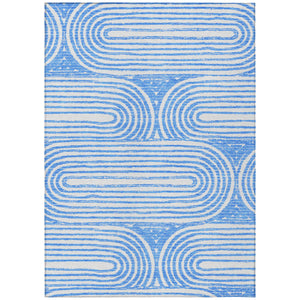 Homeroots 10' X 14' Blue And White Abstract Washable Non Skid Indoor Outdoor Area Rug Blue Polyester 561821