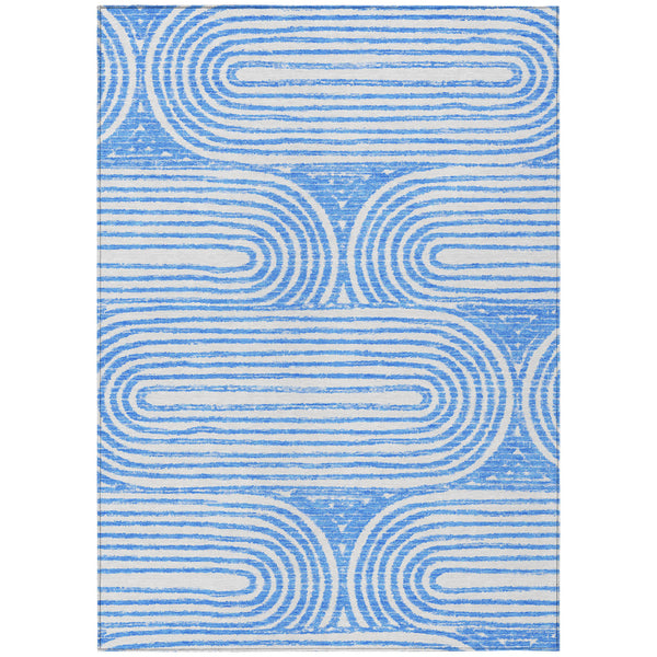 Homeroots 10' X 14' Blue And White Abstract Washable Non Skid Indoor Outdoor Area Rug Blue Polyester 561821