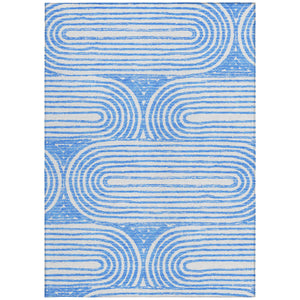 Homeroots 10' X 14' Blue And White Abstract Washable Non Skid Indoor Outdoor Area Rug Blue Polyester 561821