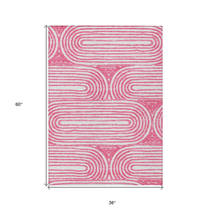 Homeroots 3' X 5' Blush Abstract Washable Non Skid Indoor Outdoor Area Rug Blush Polyester 561825