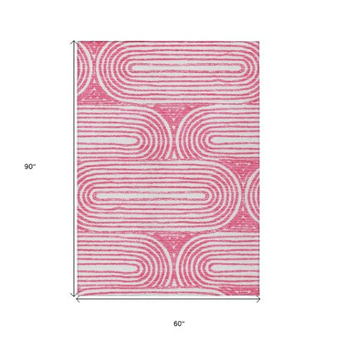 Homeroots 3' X 5' Stylish Abstract Washable Non-skid Area Rug For Indoor And Outdoor Use, Stain Resistant Blush Polyester 561826