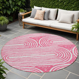 Homeroots 8' Round Blush Round Abstract Washable Non Skid Indoor Outdoor Area Rug Blush Polyester 561827