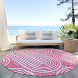 Homeroots 8' Round Blush Round Abstract Washable Non Skid Indoor Outdoor Area Rug Blush Polyester 561827