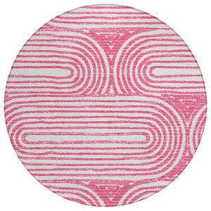 Homeroots 8' Round Blush Round Abstract Washable Non Skid Indoor Outdoor Area Rug Blush Polyester 561827