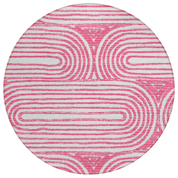 Homeroots 8' Round Blush Round Abstract Washable Non Skid Indoor Outdoor Area Rug Blush Polyester 561827