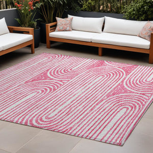 Homeroots 3' X 5' Stylish Abstract Washable Non-skid Area Rug For Indoor And Outdoor Use, Stain Resistant Blush Polyester 561830