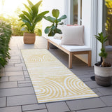 Homeroots 8' Runner Gold And White Abstract Washable Non Skid Indoor Outdoor Runner Rug Gold Polyester 561832