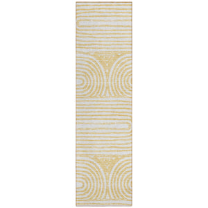 Homeroots 8' Runner Gold And White Abstract Washable Non Skid Indoor Outdoor Runner Rug Gold Polyester 561832