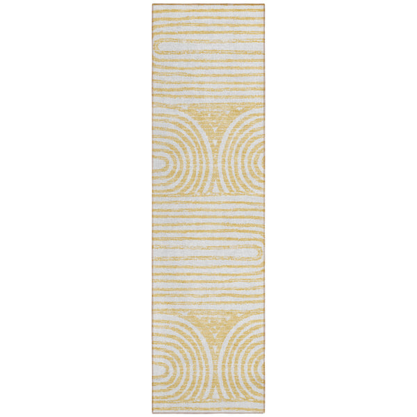 Homeroots 8' Runner Gold And White Abstract Washable Non Skid Indoor Outdoor Runner Rug Gold Polyester 561832
