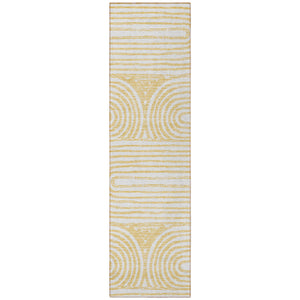 Homeroots 8' Runner Gold And White Abstract Washable Non Skid Indoor Outdoor Runner Rug Gold Polyester 561832