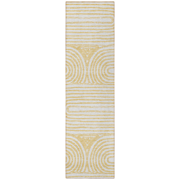 Homeroots 8' Runner Gold And White Abstract Washable Non Skid Indoor Outdoor Runner Rug Gold Polyester 561832