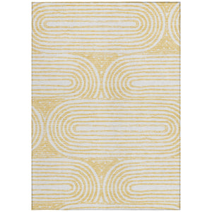 Homeroots 3' X 5' Gold And White Abstract Washable Non Skid Indoor Outdoor Area Rug Gold Polyester 561834