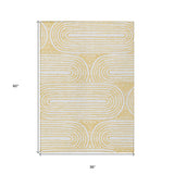 Homeroots 3' X 5' Gold And White Abstract Washable Non Skid Indoor Outdoor Area Rug Gold Polyester 561834