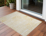 Homeroots 3' X 5' Gold And White Abstract Washable Non Skid Indoor Outdoor Area Rug Gold Polyester 561834