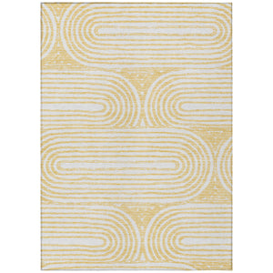 Homeroots 3' X 5' Gold And White Abstract Washable Non Skid Indoor Outdoor Area Rug Gold Polyester 561834