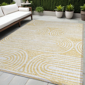 HomeRoots 5' X 8' Abstract Washable Non-Skid Area Rug - Stylish, Stain-Resistant Design for Indoor & Outdoor Use Gold 561835