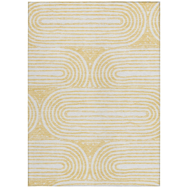 HomeRoots 5' X 8' Abstract Washable Non-Skid Area Rug - Stylish, Stain-Resistant Design for Indoor & Outdoor Use Gold 561835