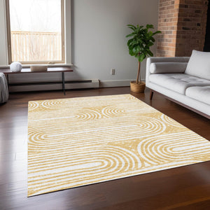 HomeRoots 5' X 8' Abstract Washable Non-Skid Area Rug - Stylish, Stain-Resistant Design for Indoor & Outdoor Use Gold 561835