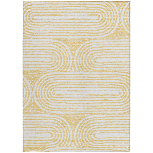 Homeroots 8' X 10' Gold And White Abstract Washable Non Skid Indoor Outdoor Area Rug Gold Polyester 561837