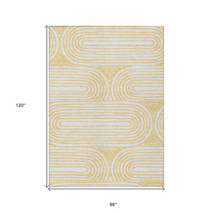 Homeroots 8' X 10' Gold And White Abstract Washable Non Skid Indoor Outdoor Area Rug Gold Polyester 561837