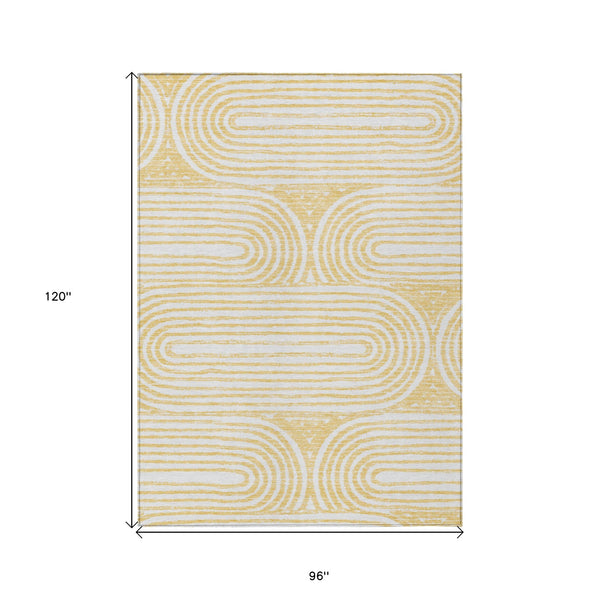 Homeroots 8' X 10' Gold And White Abstract Washable Non Skid Indoor Outdoor Area Rug Gold Polyester 561837
