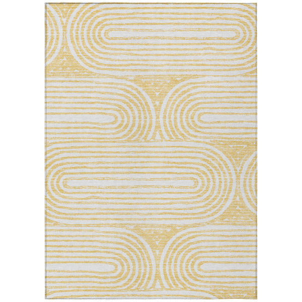 Homeroots 8' X 10' Gold And White Abstract Washable Non Skid Indoor Outdoor Area Rug Gold Polyester 561837