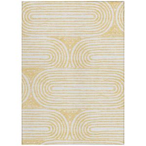 Homeroots 3' X 5' Stylish Abstract Washable Non-skid Area Rug For Indoor And Outdoor Use, Stain Resistant Gold Polyester 561838