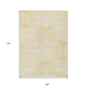 Homeroots 3' X 5' Stylish Abstract Washable Non-skid Area Rug For Indoor And Outdoor Use, Stain Resistant Gold Polyester 561838