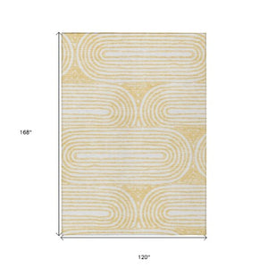 Homeroots 3' X 5' Stylish Abstract Washable Non-skid Area Rug For Indoor And Outdoor Use, Stain Resistant Gold Polyester 561839