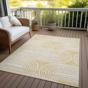 Homeroots 3' X 5' Stylish Abstract Washable Non-skid Area Rug For Indoor And Outdoor Use, Stain Resistant Gold Polyester 561839