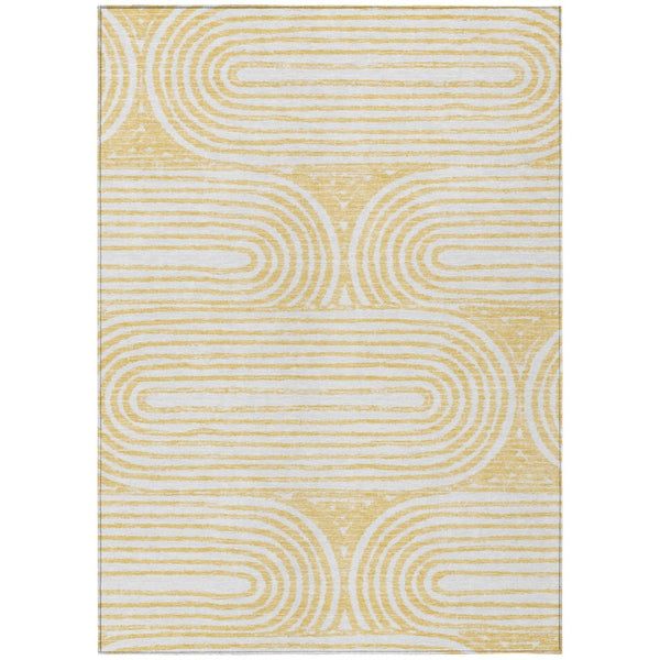 HomeRoots 5' X 8' Abstract Washable Non-Skid Area Rug - Stylish, Stain-Resistant Design for Indoor & Outdoor Use Gold 561839