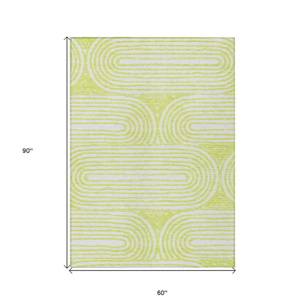 Homeroots 5' X 8' Green And White Abstract Washable Non Skid Indoor Outdoor Area Rug Green Polyester 561844