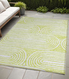 Homeroots 5' X 8' Green And White Abstract Washable Non Skid Indoor Outdoor Area Rug Green Polyester 561844