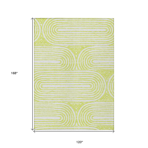 Homeroots 10' X 14' Green And White Abstract Washable Non Skid Indoor Outdoor Area Rug Green Polyester 561848