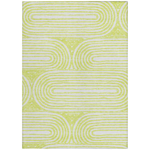 Homeroots 10' X 14' Green And White Abstract Washable Non Skid Indoor Outdoor Area Rug Green Polyester 561848