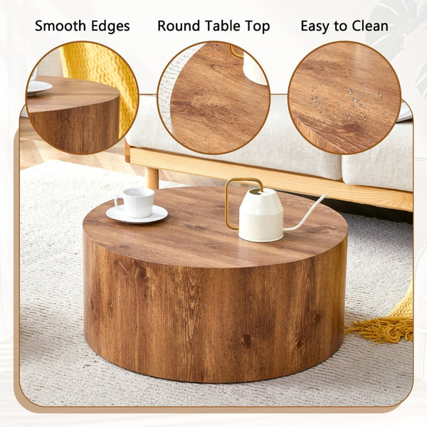 English Elm Cave Stone Patterned Mdf Round Coffee Table for Minimalist Industrial Living Rooms Wood W1151P460952