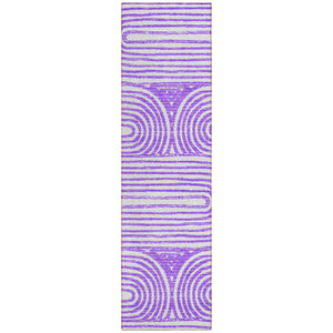 Homeroots 8' Runner Purple And White Abstract Washable Non Skid Indoor Outdoor Runner Rug Purple Polyester 561850