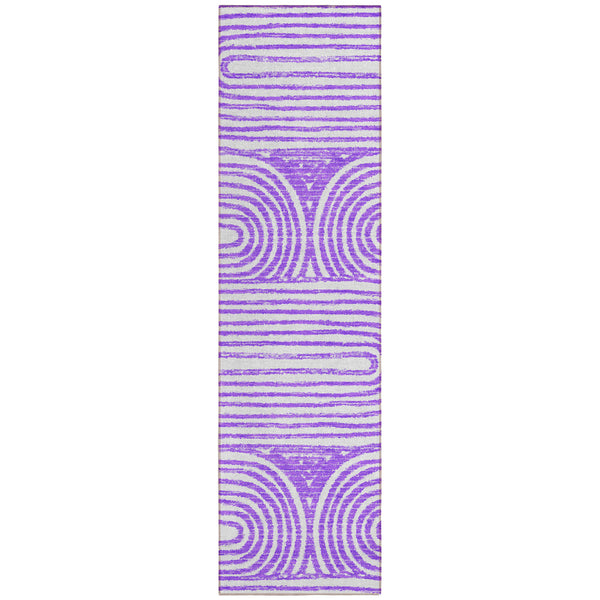 Homeroots 8' Runner Purple And White Abstract Washable Non Skid Indoor Outdoor Runner Rug Purple Polyester 561850