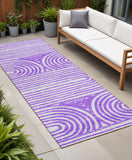 Homeroots 8' Runner Purple And White Abstract Washable Non Skid Indoor Outdoor Runner Rug Purple Polyester 561850