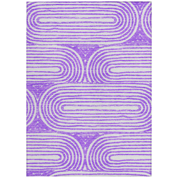Homeroots 5' X 8' Purple And White Abstract Washable Non Skid Indoor Outdoor Area Rug Purple Polyester 561853