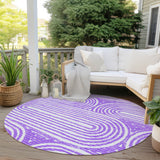 Homeroots 8' Round Purple And White Round Abstract Washable Non Skid Indoor Outdoor Area Rug Purple Polyester 561854