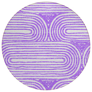 Homeroots 8' Round Purple And White Round Abstract Washable Non Skid Indoor Outdoor Area Rug Purple Polyester 561854