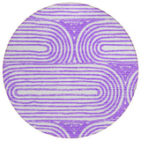 Homeroots 8' Round Purple And White Round Abstract Washable Non Skid Indoor Outdoor Area Rug Purple Polyester 561854