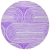 Homeroots 8' Round Purple And White Round Abstract Washable Non Skid Indoor Outdoor Area Rug Purple Polyester 561854